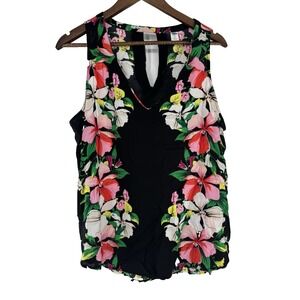 Old Navy tropical floral printed cutout back sleeveless top XL vacation flaw